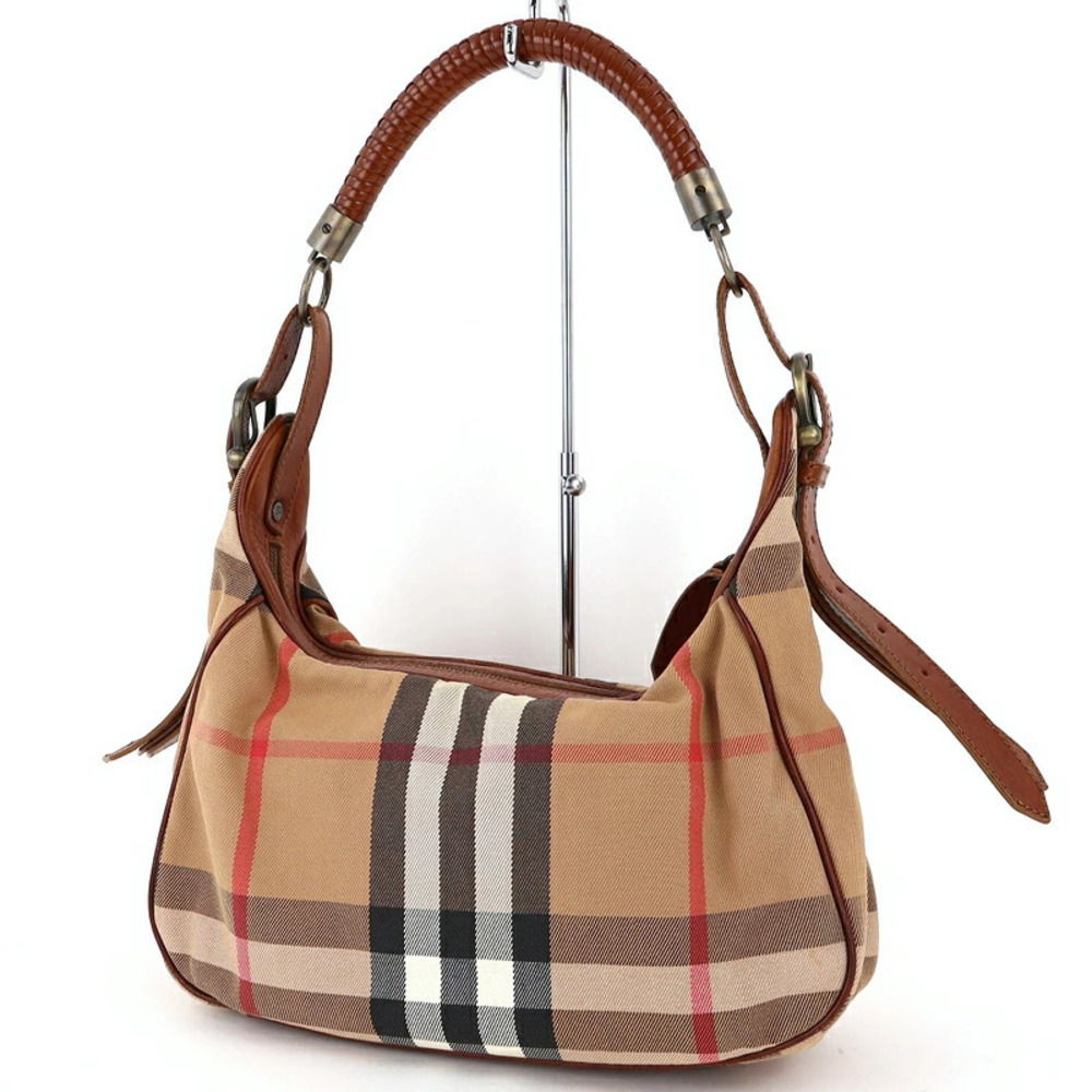 Burberry Leather Prorsum Bag Canvas Beige One Brown Check Hobo Nova Tan Brown